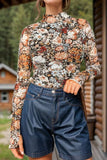 Floral Mock Neck Long Sleeve Top - Trendsi - Flyclothing LLC