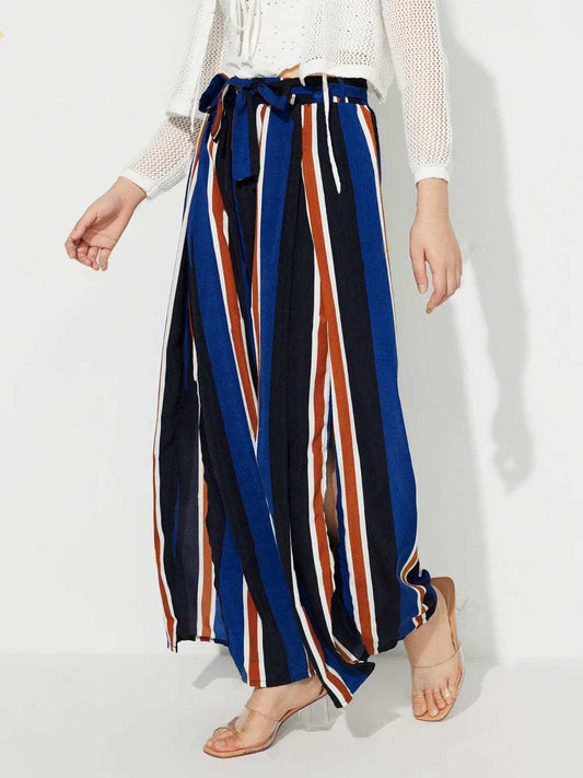 Side Slit Contrast Wide Leg Pants - Trendsi - Flyclothing LLC