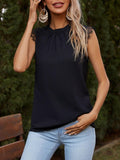Lace Detail Ruched Round Neck Tank - Trendsi
