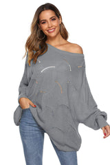 Round Neck Long Sleeve Openwork Sweater - Trendsi - Flyclothing LLC