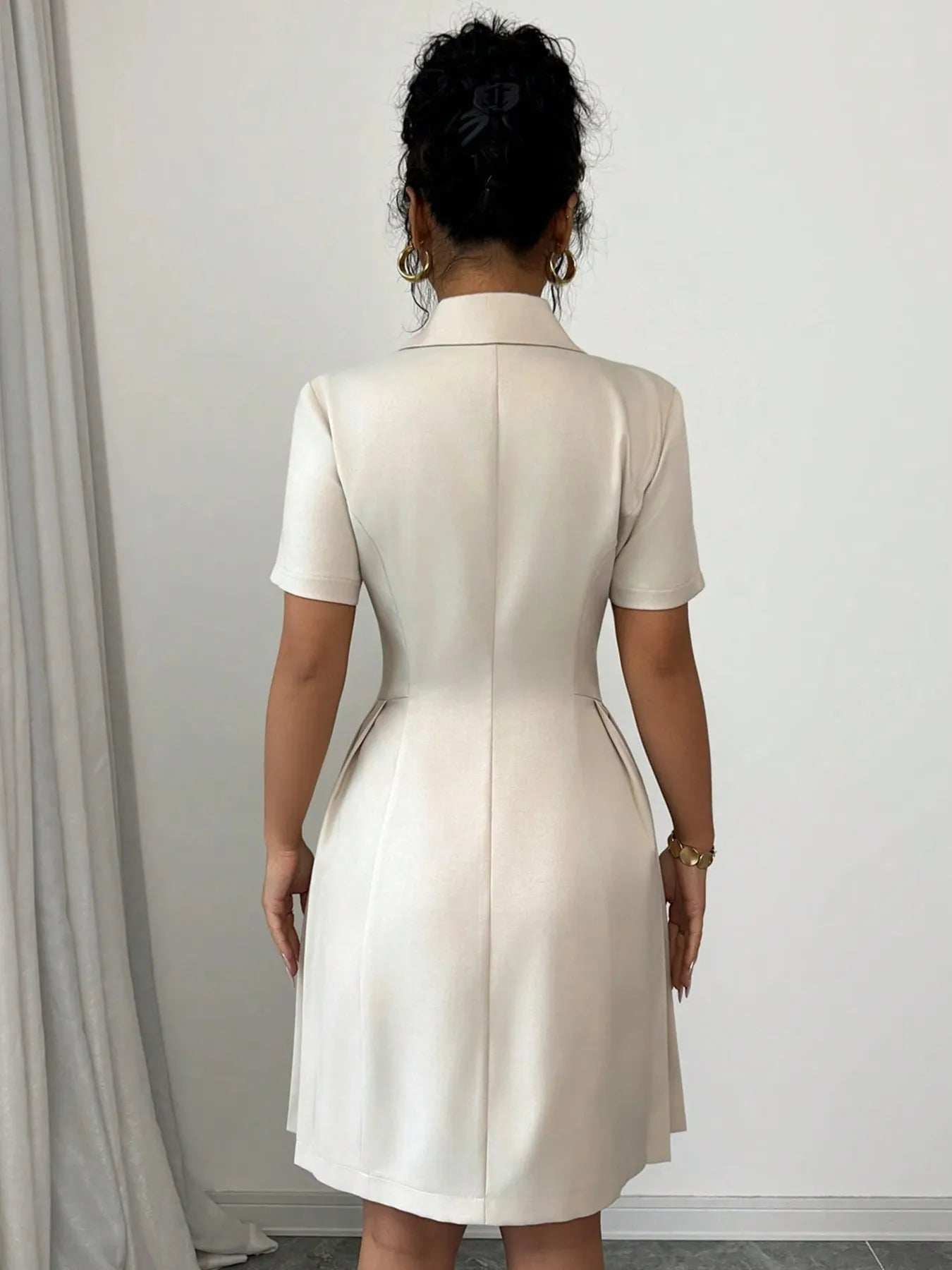 Double-Breasted Short Sleeve Dress - Trendsi - Flyclothing LLC