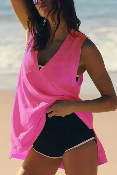 Side Slit V-Neck Tank - Trendsi - Flyclothing LLC