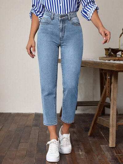 High Waist Jeans with Pockets - Trendsi - Flyclothing LLC
