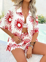 Devine Printed Collared Neck Half Sleeve Top and Shorts Set - Trendsi - Flyclothing LLC
