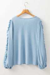 Frill Texture Round Neck Long Sleeve Sweatshirt - Trendsi - Flyclothing LLC