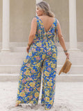Plus Size Printed V-Neck Wide Leg Jumpsuit - Trendsi - Flyclothing LLC