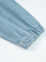 Elastic Edge Collared Zip Up Denim Jacket With Pocket - Trendsi - Flyclothing LLC