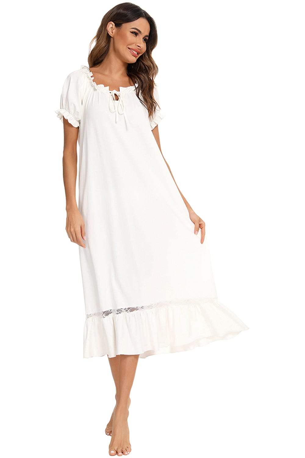 Lace Detail Short Sleeve Lounge Dress - Trendsi - Flyclothing LLC