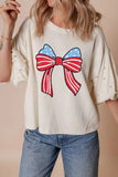 Bowknot Graphic Pearl Puff Half Sleeve T Shirt - Trendsi