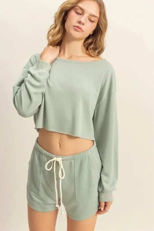 HYFVE Boat Neck Long Sleeve Cropped Top - Trendsi - Flyclothing LLC