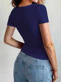 Round Neck Short Sleeve T-Shirt - Trendsi - Flyclothing LLC