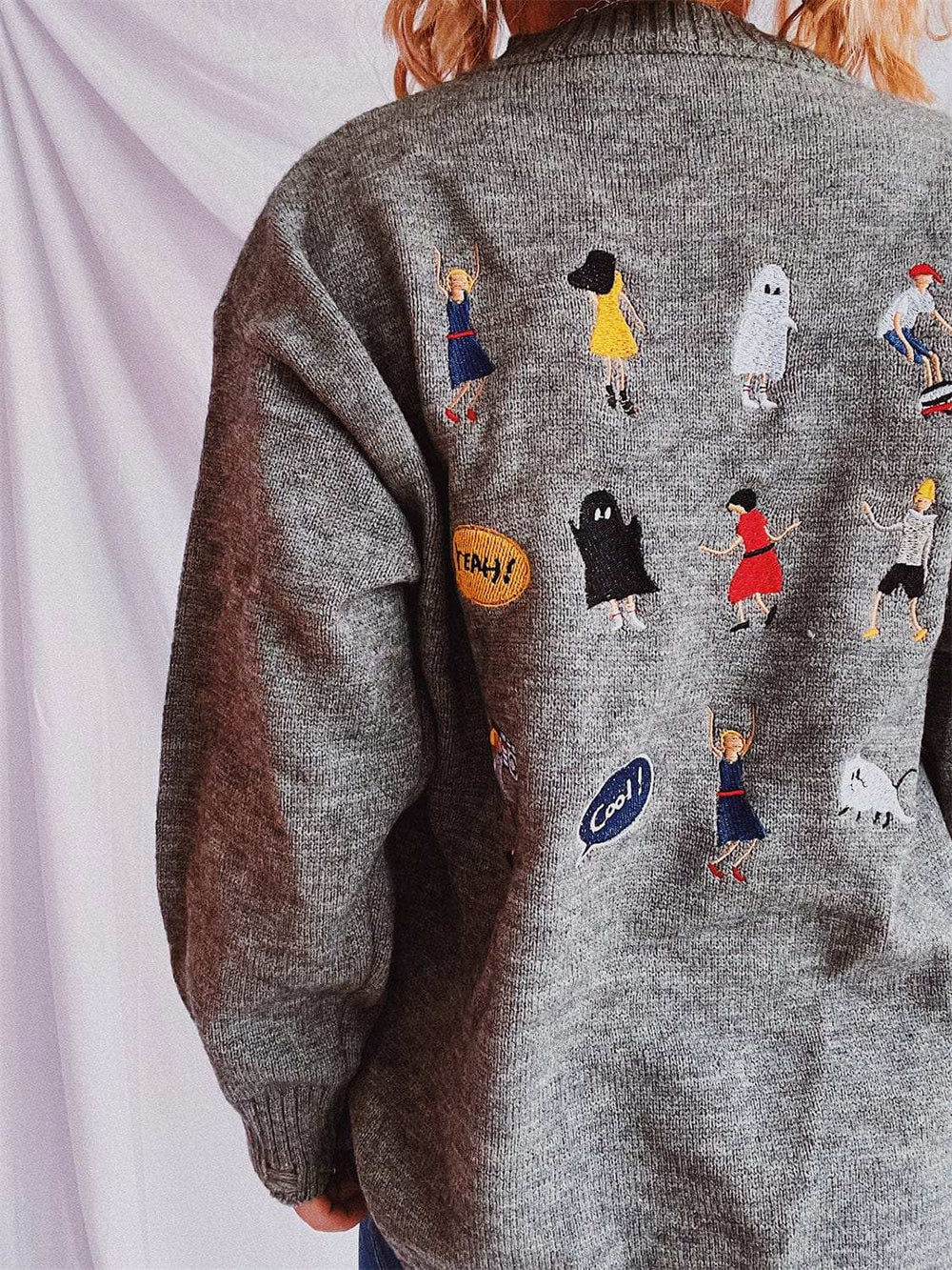 Embroidered Round Neck Dropped Shoulder Sweater - Trendsi - Flyclothing LLC