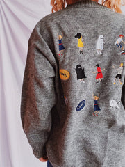 Embroidered Round Neck Dropped Shoulder Sweater - Trendsi
