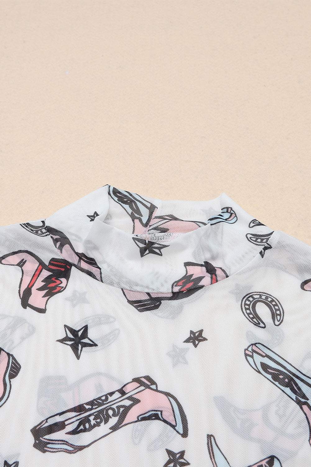 Printed Mock Neck Long Sleeve Bodysuit - Trendsi - Flyclothing LLC