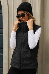 Fuzzy Plaid Texture Zip Up Vest Coat - Trendsi