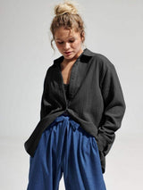 Textured Collared Neck Long Sleeve Shirt - Trendsi - Flyclothing LLC