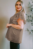 Plus Size Eyelet Round Neck Short Sleeve Blouse - Trendsi - Flyclothing LLC