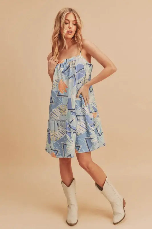 Aemi + Co Printed Ruffled Hem Square Neck Mini Cami Dress - Trendsi - Flyclothing LLC
