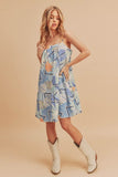 Aemi + Co Printed Ruffled Hem Square Neck Mini Cami Dress - Trendsi