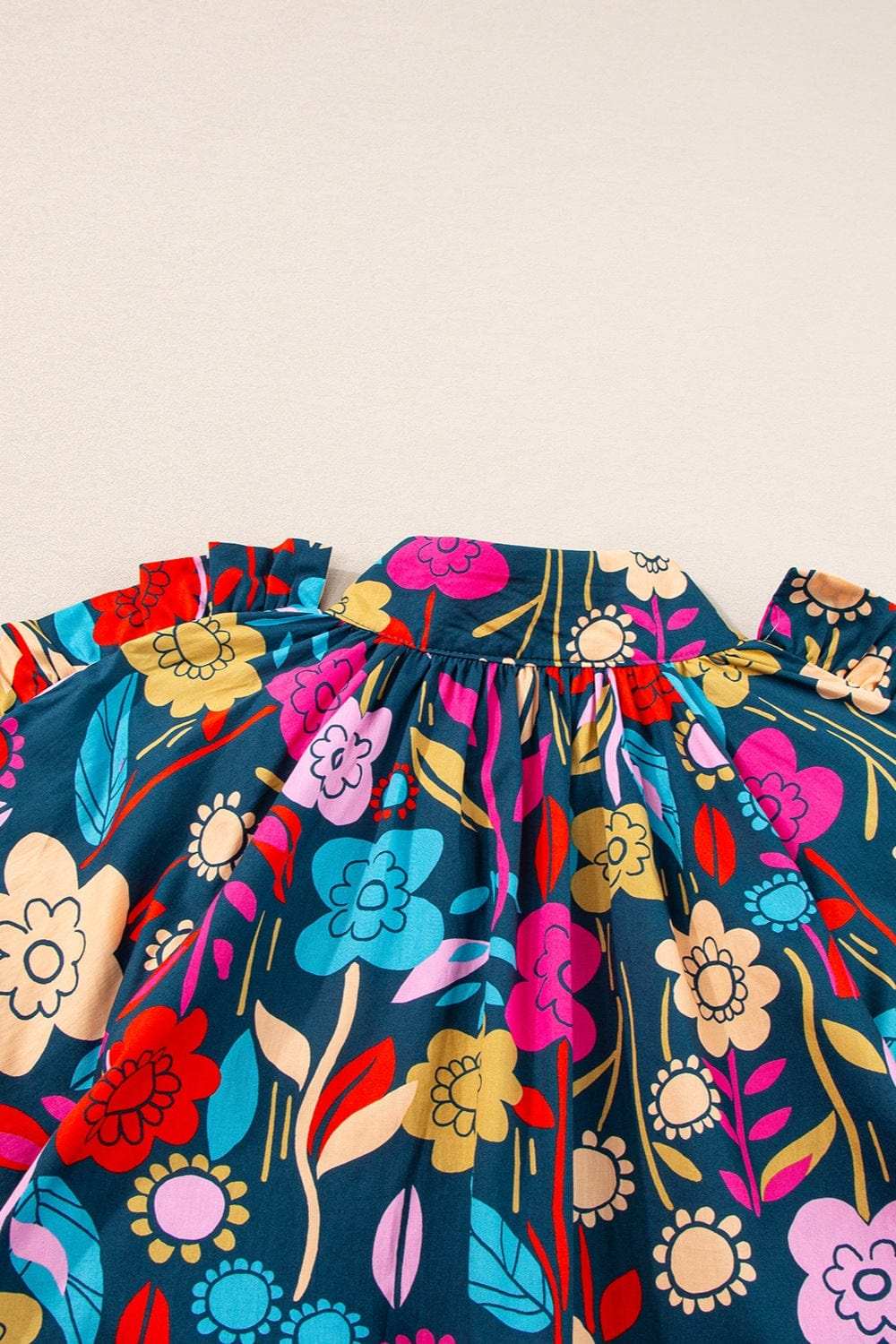 Printed Notched Lantern Sleeve Mini Dress - Trendsi - Flyclothing LLC