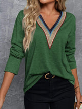 V-Neck Long Sleeve T-Shirt - Trendsi - Flyclothing LLC
