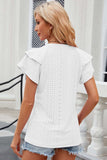 Eyelet Notched Flutter Sleeve T-Shirt - Trendsi - Flyclothing LLC