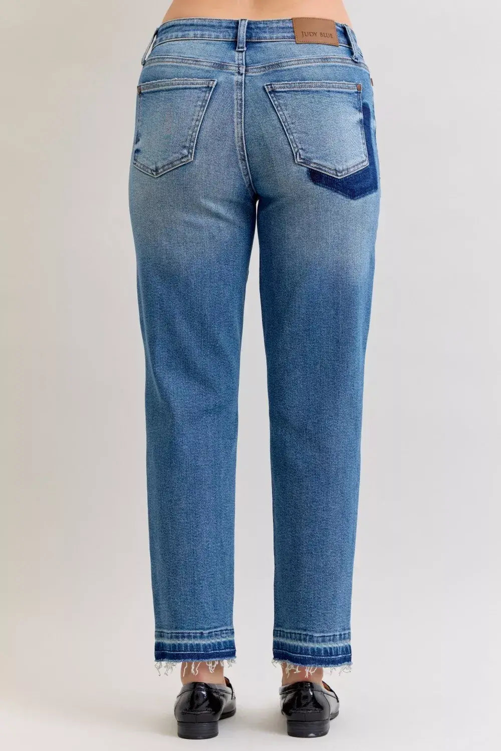 Judy Blue Full Size Mid Rise Bf Patch & Repair Destroy Release Hem Jeans Plus Size - Trendsi - Flyclothing LLC
