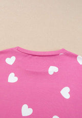 Heart Round Neck Long Sleeve Top and Elastic Waist Shorts Set - Trendsi - Flyclothing LLC