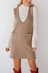 Lovelet Pocketed V-Neck Mini Sweater Overall Dress - Trendsi - Flyclothing LLC