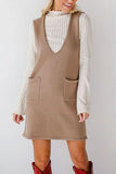 Lovelet Pocketed V-Neck Mini Sweater Overall Dress - Trendsi