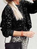 Sequin Round Neck Long Sleeve Blouse - Trendsi - Flyclothing LLC