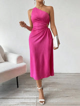 Side Slit Cutout Single Shoulder Dress - Trendsi - Flyclothing LLC