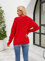 Round Neck Dropped Shoulder Sweater - Trendsi - Flyclothing LLC