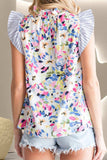 Ruffled Printed Mock Neck Cap Sleeve Blouse - Trendsi - Flyclothing LLC