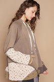 POL Floral Patchwork Distressed Drawstring Hoodie - Trendsi