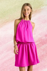 ADORA Halter Neck Smocking Waist Dress - Trendsi - Flyclothing LLC