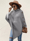 Button-Decor Turtleneck Poncho Pullover - Trendsi - Flyclothing LLC
