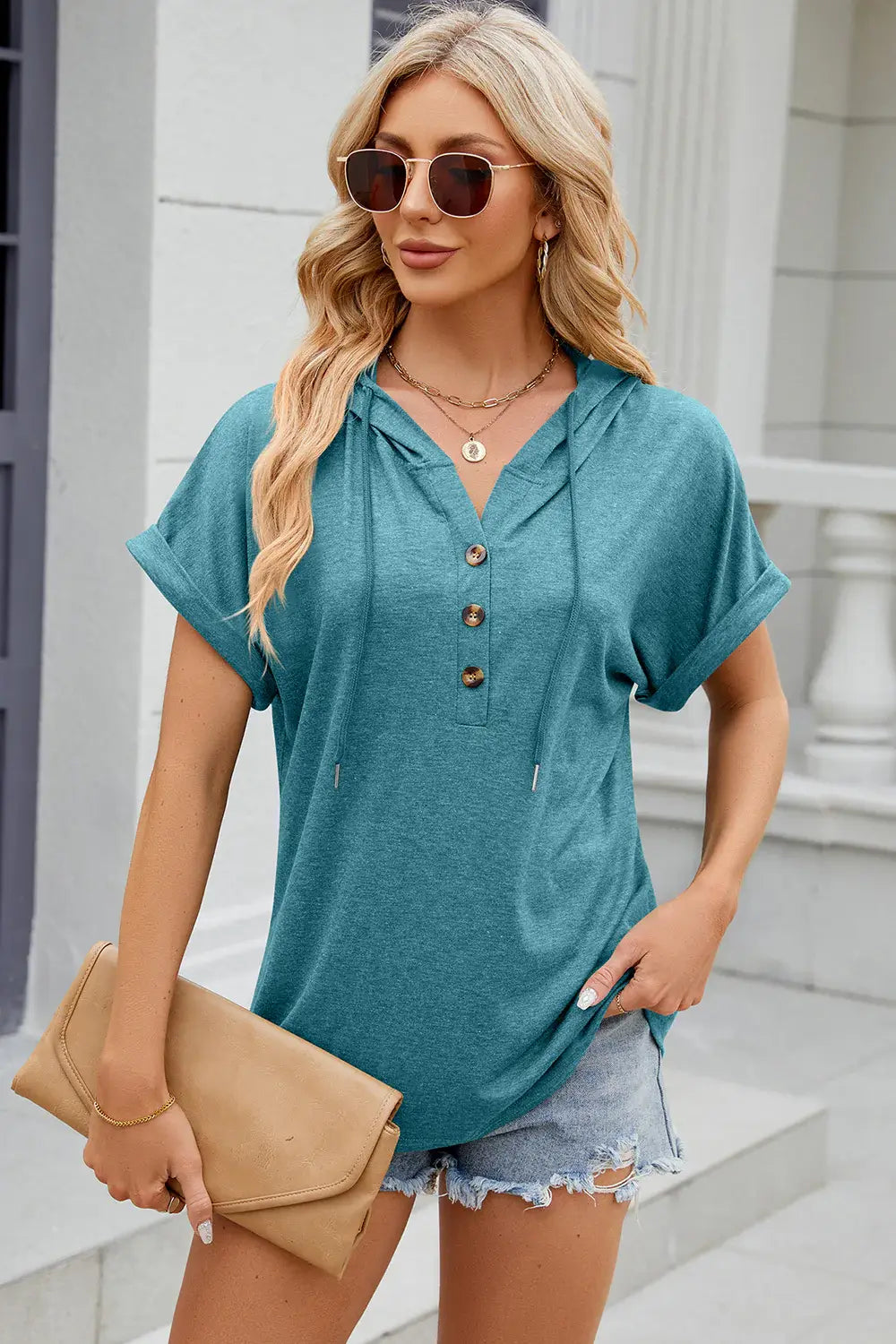 Florira Hooded Short Sleeve T-Shirt - Trendsi - Flyclothing LLC