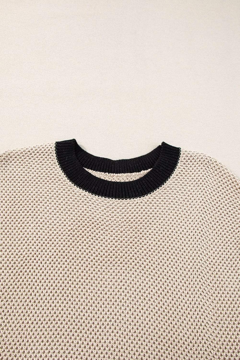 Contrast Trim Round Neck Cap Sleeve Knit Top - Trendsi - Flyclothing LLC