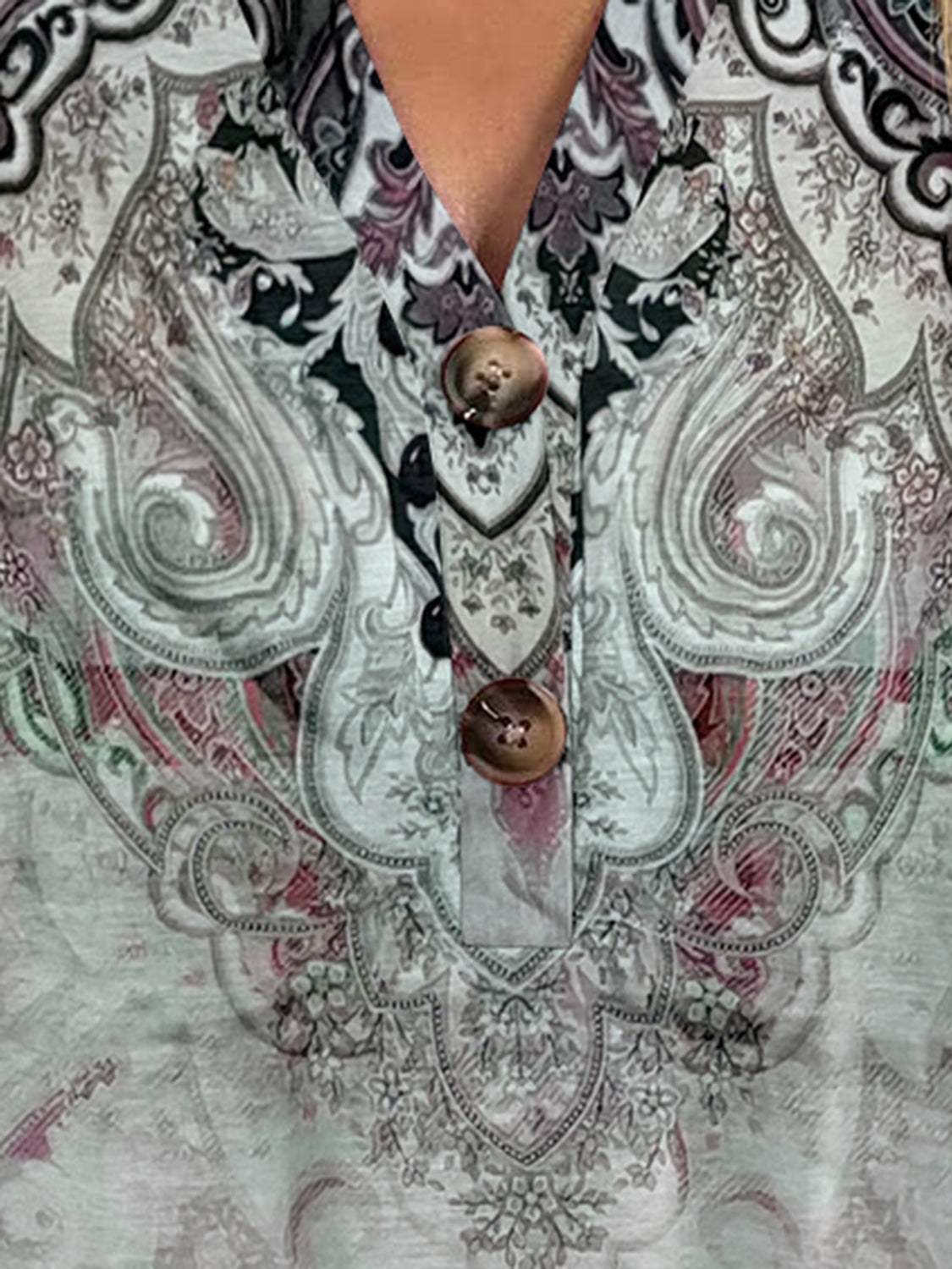 Full Size Printed Notched Short Sleeve Blouse - Trendsi - Flyclothing LLC