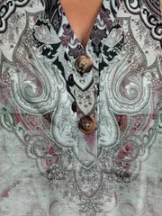Full Size Printed Notched Short Sleeve Blouse - Trendsi
