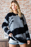 First Love Full Size Abstract Pattern Contrast Feather Yarn Sweater - Trendsi
