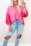 Exposed Seam V-Neck Three-Quarter Sleeve Blouse - Trendsi - Flyclothing LLC