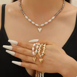 Pearl & Heart Pendant Necklace - Trendsi - Flyclothing LLC