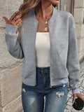 Textured Zip Up Long Sleeve Jacket - Trendsi