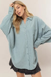 HYFVE Stripe Button Down Long Sleeve Oversized Shirt - Trendsi