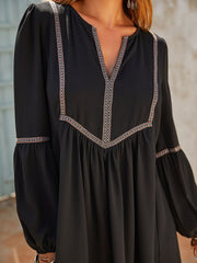 Ruched Notched Long Sleeve Mini Dress - Trendsi