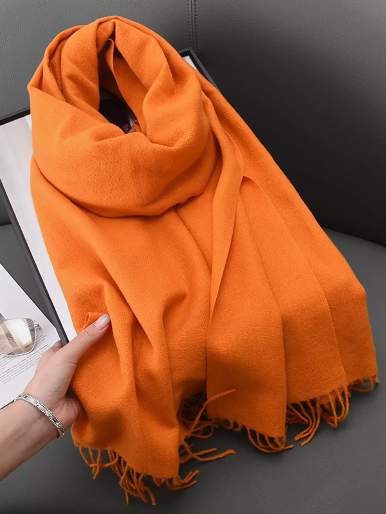 Solid Color Fringe Scarf - Trendsi - Flyclothing LLC