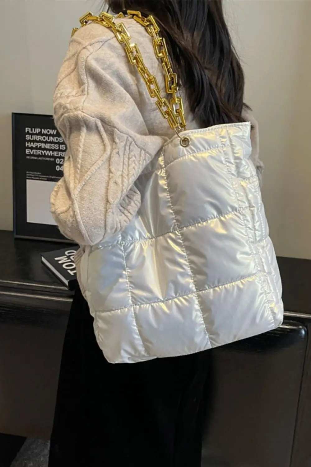 Bubble Texture Chain Handbag - Trendsi - Flyclothing LLC