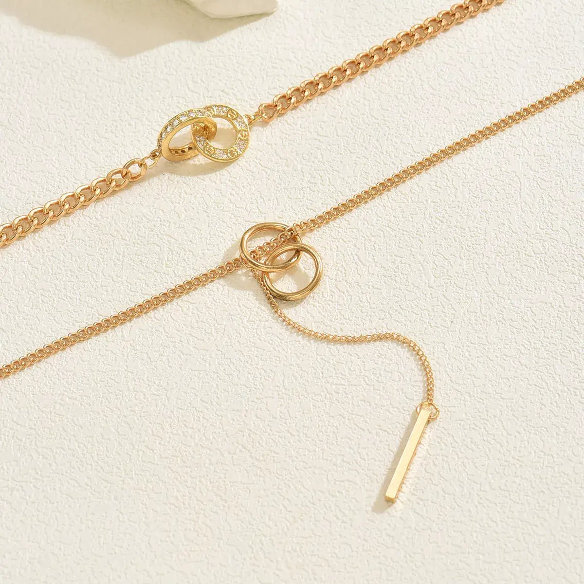 Double Layered Chain Y-Shaped Pendant Necklace - Trendsi - Flyclothing LLC